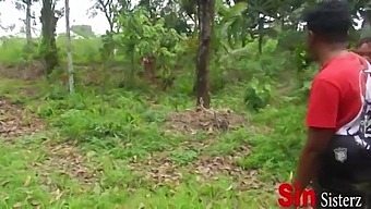 Two Brothers Engage In Sexual Activity With Two African-American Sisters Working On A Farm In Public
